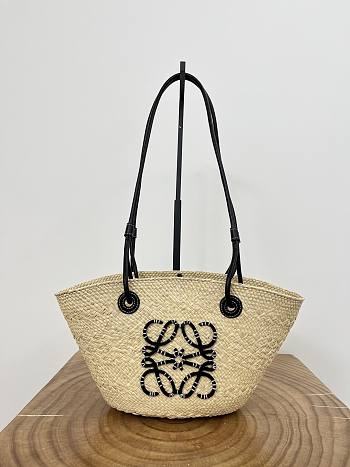 Fortok Loewe Anagram Basket Raffia Basket Bag Natural/Black 33x16.5x13cm