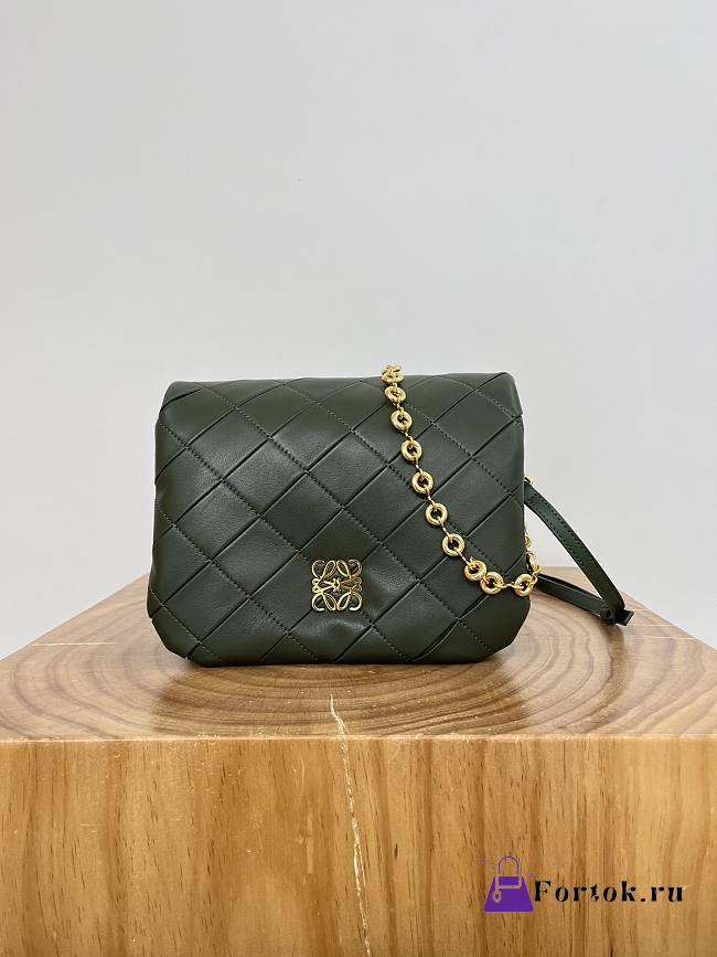 Fortok Loewe Puffer Goya Vintage Green Bag 23x9x17cm - 1