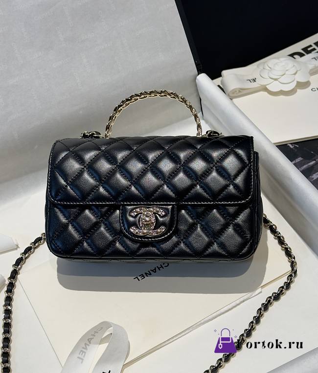 Fortok Chanel 24A Diamond Pattern Rhinestone Handle CF Bag 12x20x6cm - 1