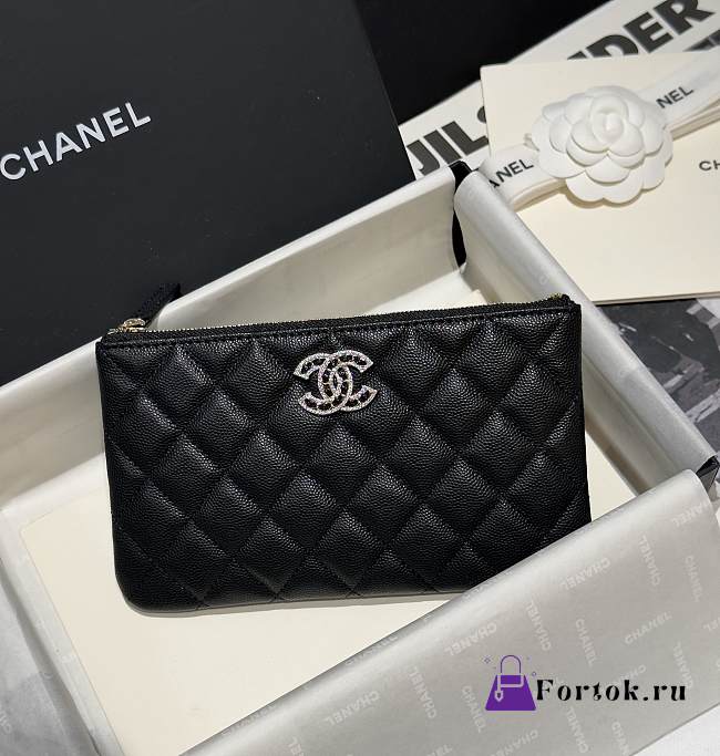 Fortok Chanel 22S Rhinestone Clutch Bag Black 20x12cm - 1