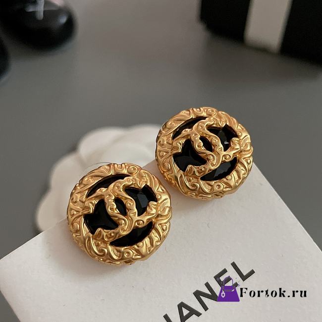 Fortok Chanel Black Gold Lava Earrings - 1