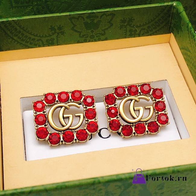 Fortok Gucci Red Diamond Square Earrings GED0139 - 1