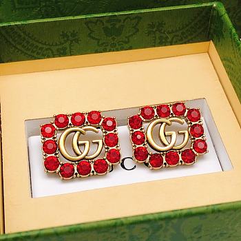 Fortok Gucci Red Diamond Square Earrings GED0139