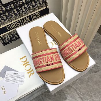 Fortok Dior Dway Natural Raffia And Red Embroidered Cotton