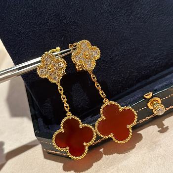 Fortok Van Cleef & Arpels Double Four-leaf Clover Red Earrings