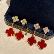 Fortok Van Cleef & Arpels Double Four-leaf Clover Red Earrings - 4