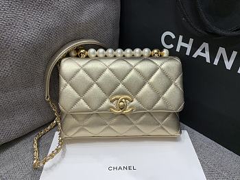 Fortok Chanel Mini Flap Bag Gold With Pearl Top Handle AS5001 12.5×19×7cm