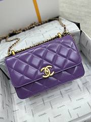 Fortok Chanel Double Gold Ball Flap Bag Purple 19cm - 1