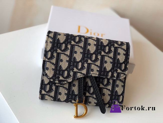 Fortok Dior Saddle Wallet Blue Oblique Jacquard 11x10x2cm - 1