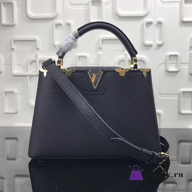 Fortok Louis Vuitton Capucines MM Bag Black Taurillon Leather Gold-color Hardware M56669 27x18x9cm - 1