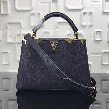 Fortok Louis Vuitton Capucines MM Bag Black Taurillon Leather Gold-color Hardware M56669 27x18x9cm