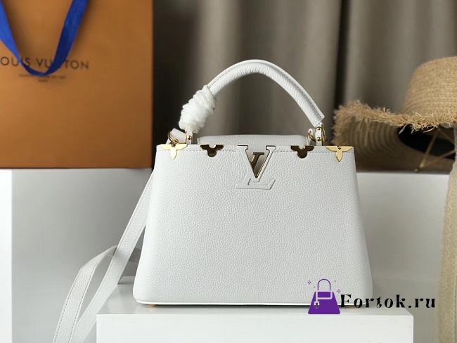 Fortok Louis Vuitton Capucines MM Bag White Taurillon Leather Gold-color Hardware M56669 27x18x9cm - 1