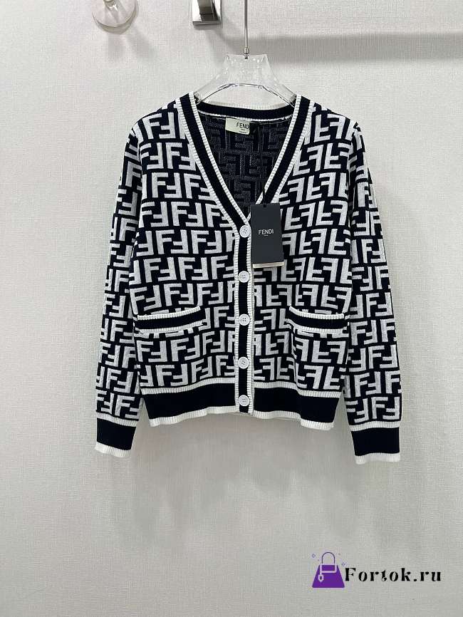 Fortok Fendi FF Motif V-Neck Cardigan Black & White  - 1