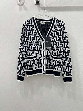 Fortok Fendi FF Motif V-Neck Cardigan Black & White 