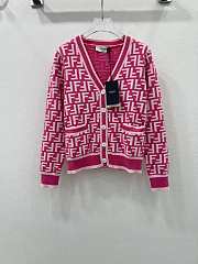  Fortok Fendi FF Motif V-Neck Cardigan Pink & White - 1