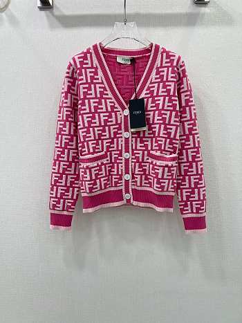  Fortok Fendi FF Motif V-Neck Cardigan Pink & White