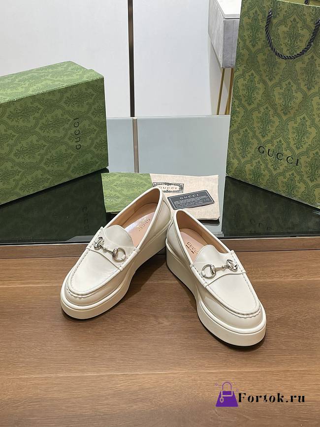 Fortok Gucci Horsebit Platform Loafer White - 1