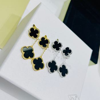 Fortok Van Cleef & Arpels Double Four-leaf Clover Black in Gold/Silver