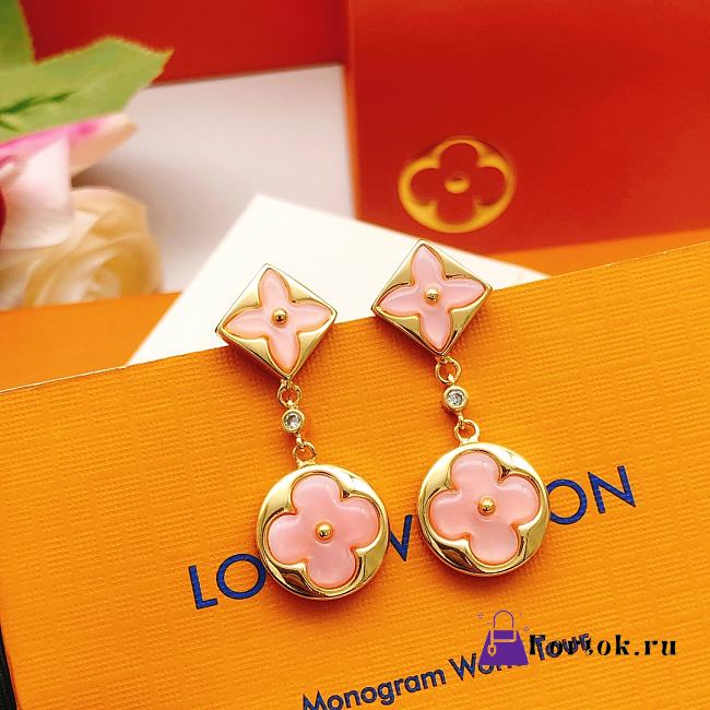 Fortok Louis Vuitton Pink Tassel Flower Earrings - 1