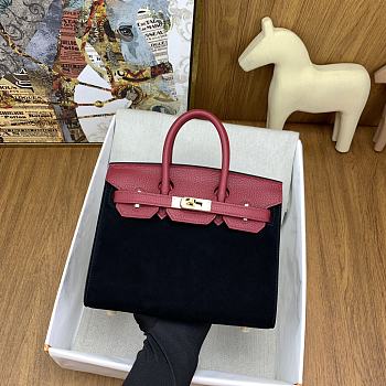 Fortok Hermes Birkin Black Suede Red Togo Bag 20cm