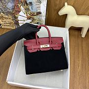 Fortok Hermes Birkin Black Suede Red Togo Bag 20cm - 4
