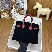 Fortok Hermes Birkin Black Suede Red Togo Bag 20cm - 3