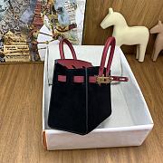 Fortok Hermes Birkin Black Suede Red Togo Bag 20cm - 2