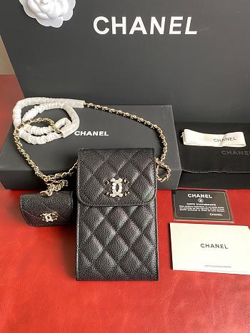 Fortok Chanel Phone & Airpods Case With Chain in Black 10x17.5x2cm