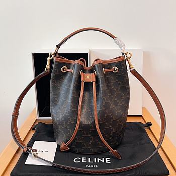 Fortok Celine Clara Bag In Triomphe Canvas And Calfskin Tan & Black 20x24x20cm