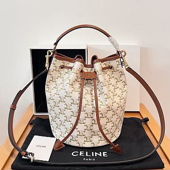 Fortok Celine Clara Bag In Triomphe Canvas And Calfskin Tan & White 20x24x20cm