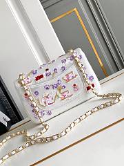 Fortok Chanel Bag Satin Embroidered Fabric, Sequins, Glass Beads, Glittering Stones & Gold Metallic White, Pink, Purple & Red 20cm - 2