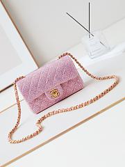 Fortok Chanel 24B Shiny Pink Silver Diamond Flap Bag 20cm - 1