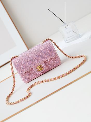 Fortok Chanel 24B Shiny Pink Silver Diamond Flap Bag 20cm