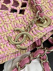 Fortok Chanel Small Tote Bag Raffia Effect Braided & Gold-Tone Metal Beige & Pink 24.5x32x10cm - 2