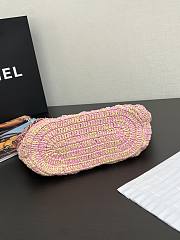 Fortok Chanel Small Tote Bag Raffia Effect Braided & Gold-Tone Metal Beige & Pink 24.5x32x10cm - 4