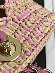 Fortok Chanel Small Tote Bag Raffia Effect Braided & Gold-Tone Metal Beige & Pink 24.5x32x10cm - 5