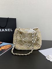 Fortok Chanel Small Tote Bag Raffia Effect Braided & Gold-Tone Metal Beige 24.5x32x10cm - 1