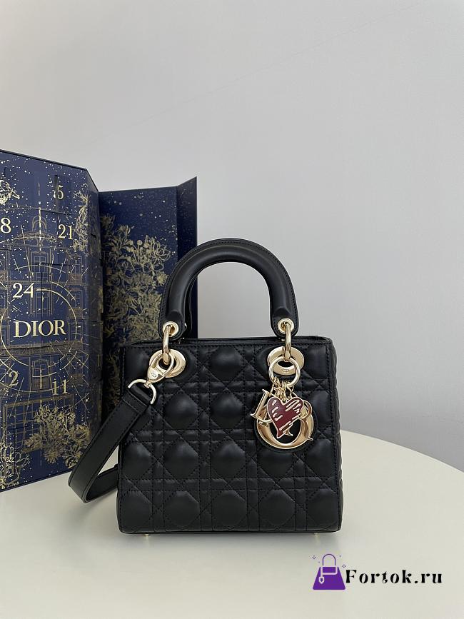 Fortok Dior Dioramour Mini Lady Dior Bag Black Cannage Lambskin 20x8x17cm - 1