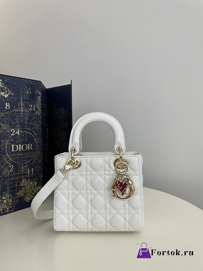 Fortok Dior Dioramour Mini Lady Dior Bag White Cannage Lambskin 20x8x17cm - 1