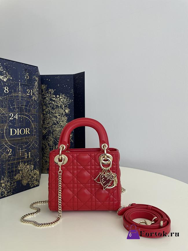 Fortok Dior Dioramour Mini Lady Dior Bag Red Cannage Lambskin 20x8x17cm - 1
