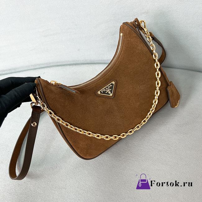 Fortok Prada Hobo Suede Bag Brown 1BC204 22x18x6cm - 1