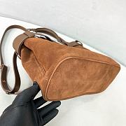 Fortok Prada Buckle Suede Drawstring Leather Handbag Brown 1BA434 32x23x11cm - 2