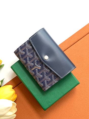 Fortok Goyard Tri-fold Short Wallet Dark Blue 12×2.5×9.3cm