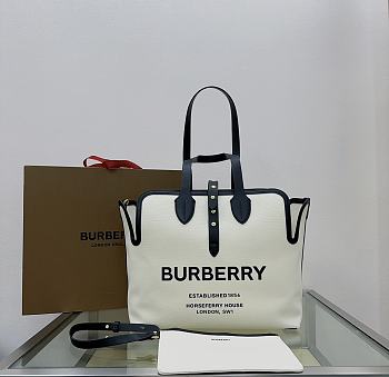 Fortok Burberry Brown Medium Soft Canvas & Leather Belt Tote Bag 35x15x31cm