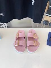 Fortok Prada Pink Suede Double-Buckle Sandals - 1