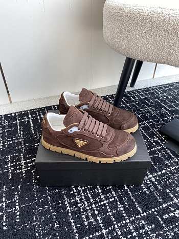 Fortok Prada Trail Faded Suede Sneakers Dark Brown