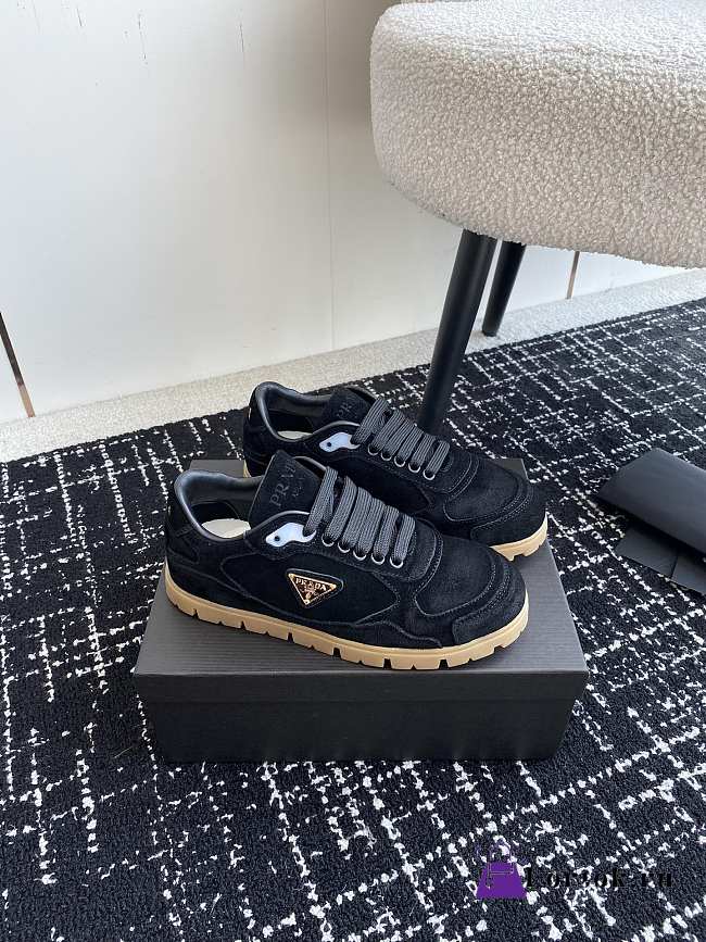 Fortok Prada Trail Faded Suede Sneakers Dark Black - 1