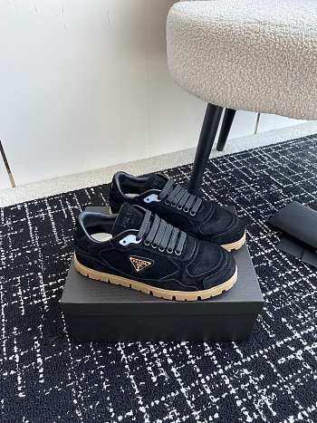 Fortok Prada Trail Faded Suede Sneakers Dark Black