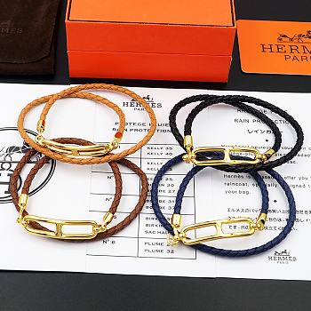 Fortok Hermes Double-loop H leather Bracelet Orange / Brown / Dark Blue / Black