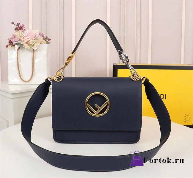 Fortok Fendi Kan I F Leather Bag in Dark Blue 25x18cm - 1